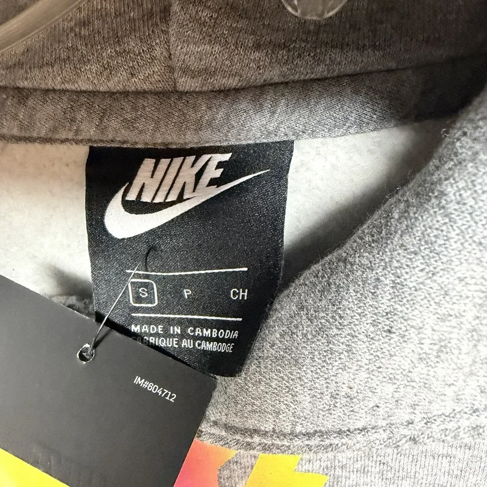 Nike Crop Top Hoodie Sweatshirt Girls‎ Size S Gray Pullover Colorful Logo NWT